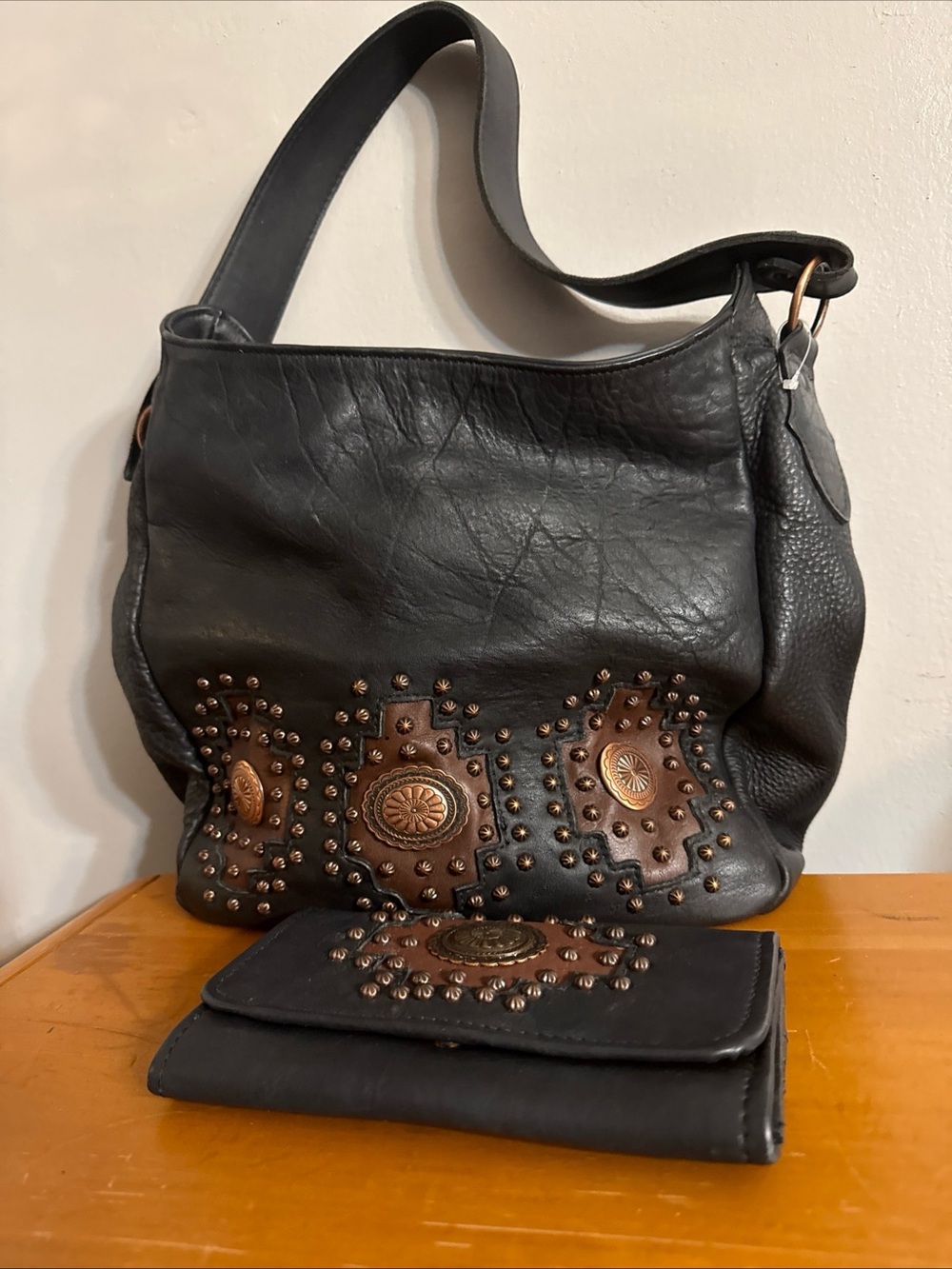 American West Midnight Copper Black & Brown Soft Leather Bag  & Wallet